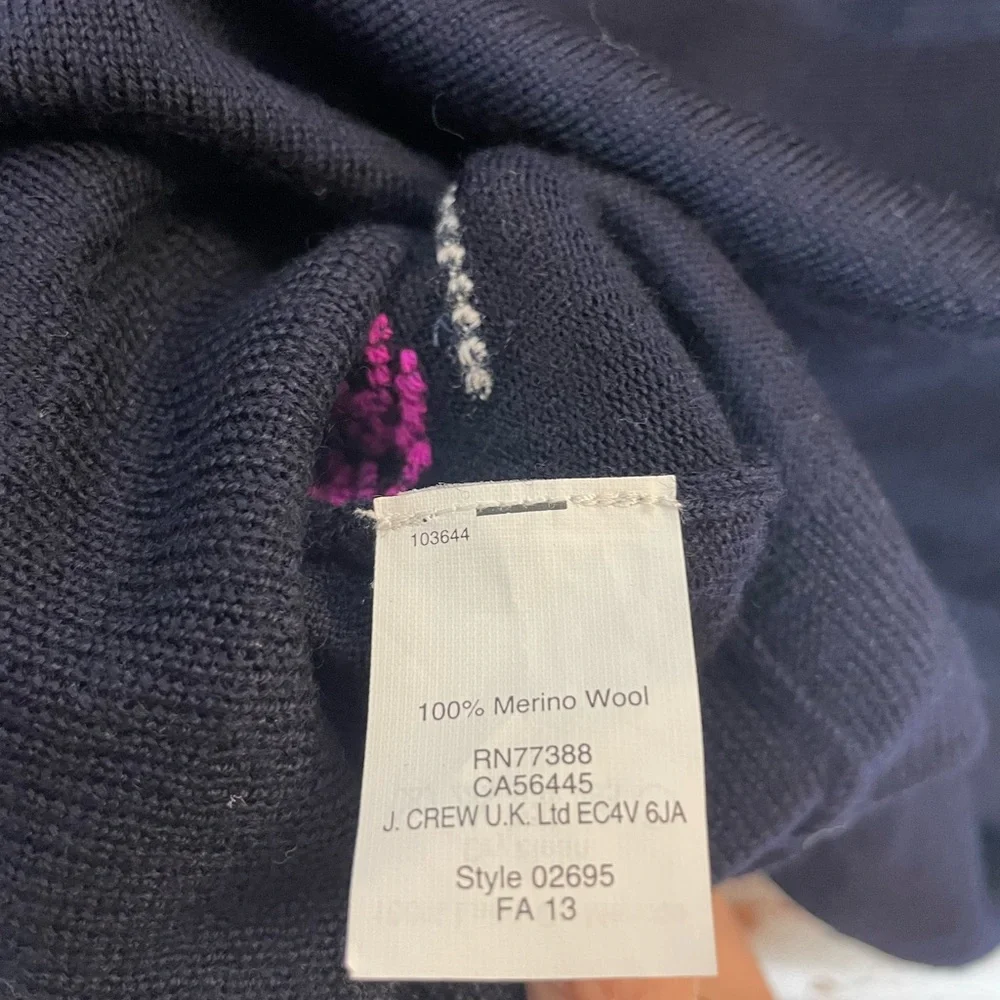 J. Crew Navy Sweater with Pink Geometric Design